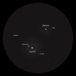 Jupiter und Saturn am 21. Dezember 2020 im Teleskop